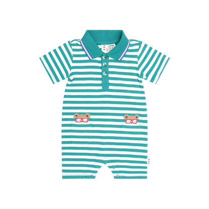 HUXBABY | GREEN STRIPE VACAY ROMPER