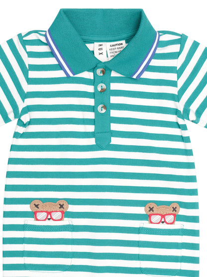 HUXBABY | GREEN STRIPE VACAY ROMPER
