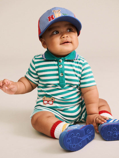 HUXBABY | GREEN STRIPE VACAY ROMPER