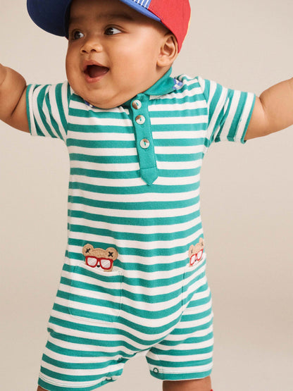 HUXBABY | GREEN STRIPE VACAY ROMPER