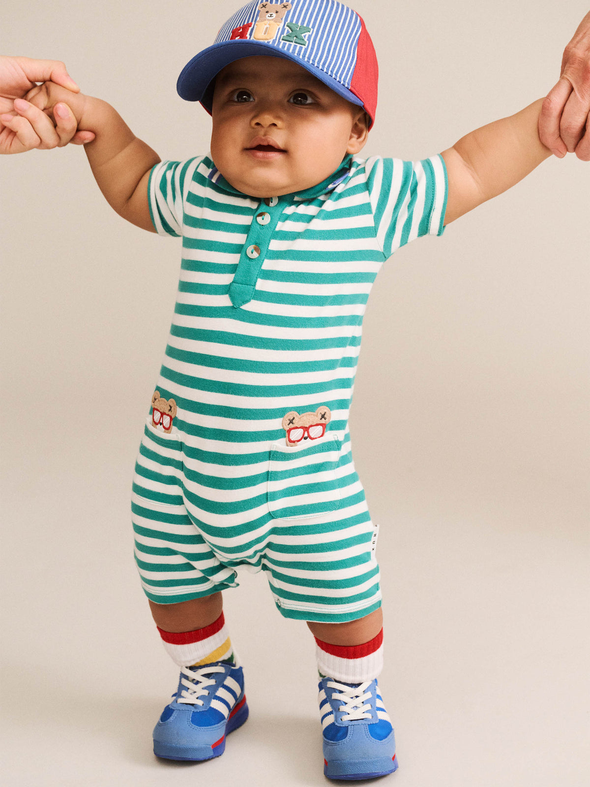 HUXBABY | GREEN STRIPE VACAY ROMPER