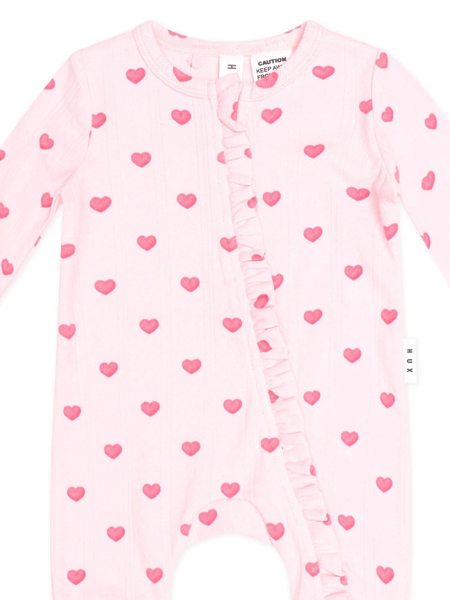 HUXBABY | I HEART YOU POINTELLE FRILL ZIP ROMPER