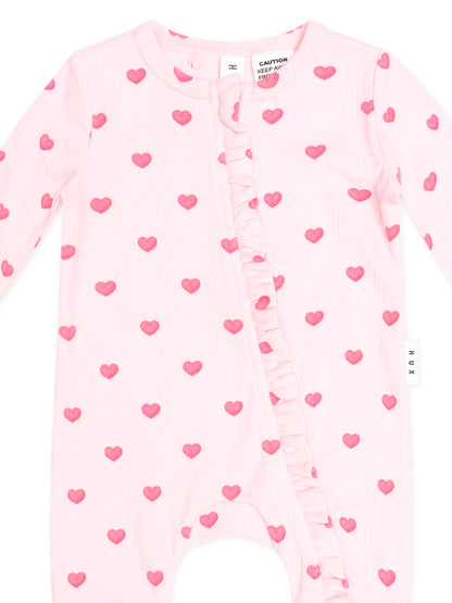 HUXBABY | I HEART YOU POINTELLE FRILL ZIP ROMPER