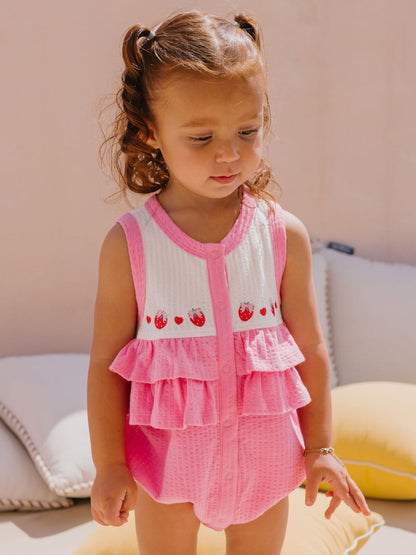 HUXBABY | SEERSUCKER ROMPER | BERRY SWEET