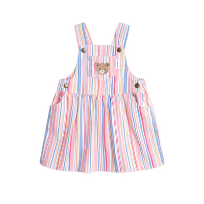 Striped dress with bear design on a white background