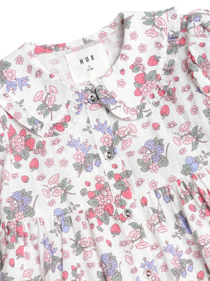 HUXBABY STRAWBERRY GARDEN TIERED SMOCK DRESS