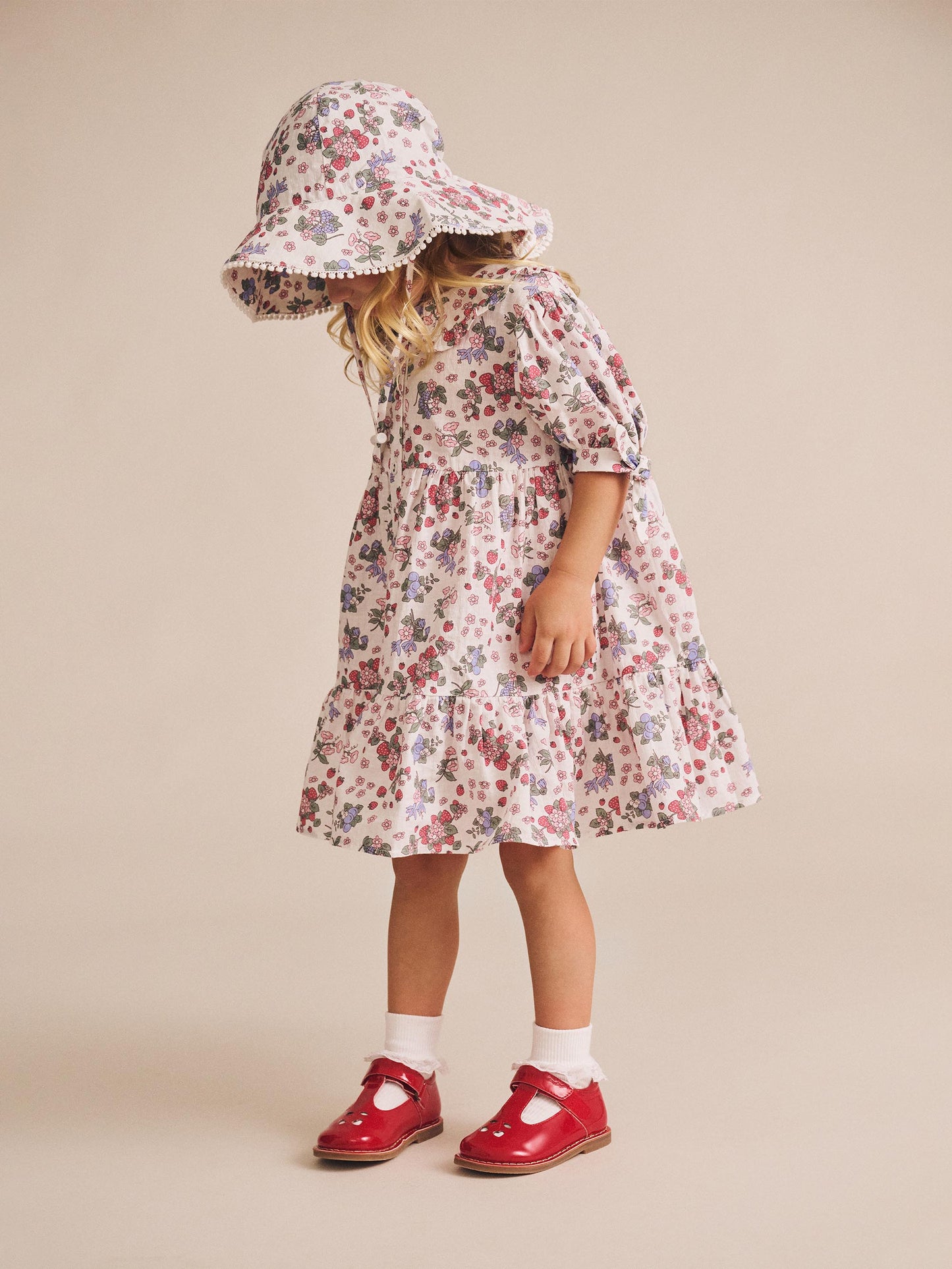 HUXBABY STRAWBERRY GARDEN TIERED SMOCK DRESS