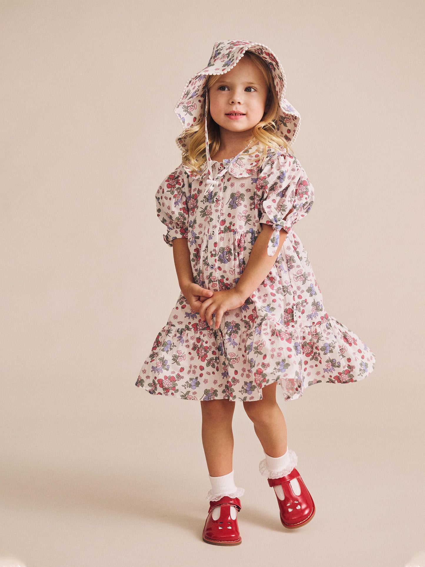 HUXBABY STRAWBERRY GARDEN TIERED SMOCK DRESS