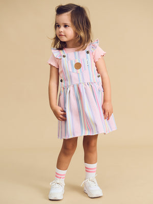 Huxbaby Frill Pinafore - Rainbow Stripe