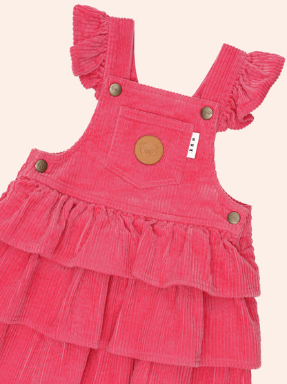 HUXBABY CLASSIC TIERED CORD PINAFORE | CHERRY