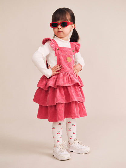 HUXBABY CLASSIC TIERED CORD PINAFORE | CHERRY