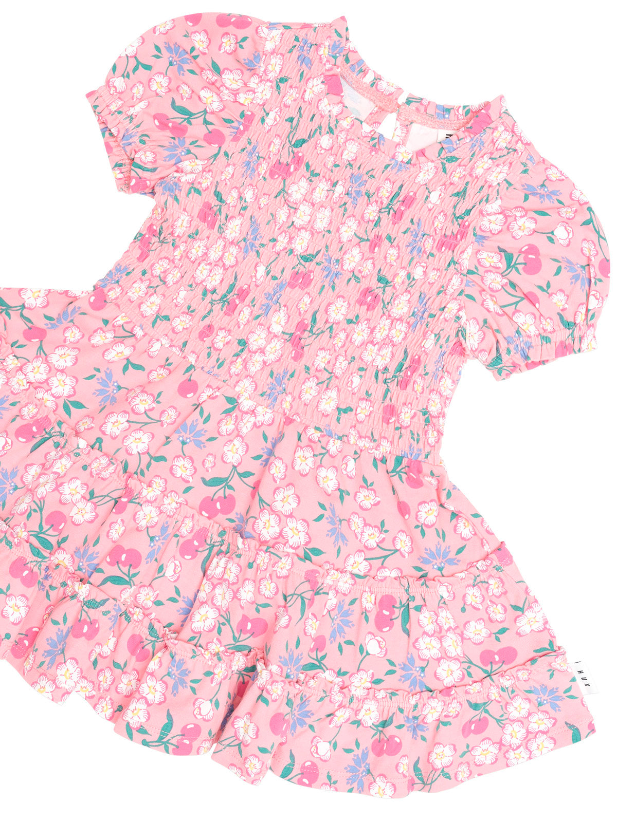 HUXBABY | FLORAL TIERED PUFF DRESS | TROPICAL CHERRY
