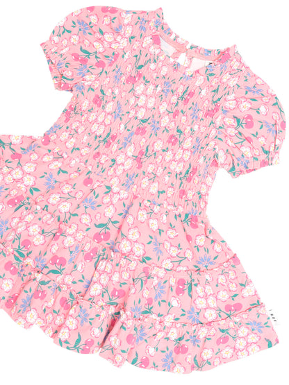 HUXBABY | FLORAL TIERED PUFF DRESS | TROPICAL CHERRY