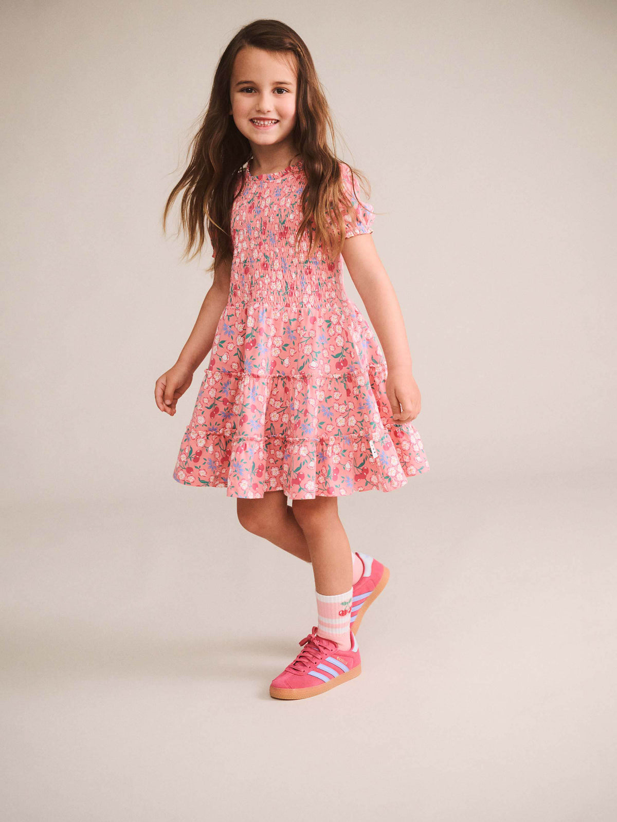 HUXBABY | FLORAL TIERED PUFF DRESS | TROPICAL CHERRY