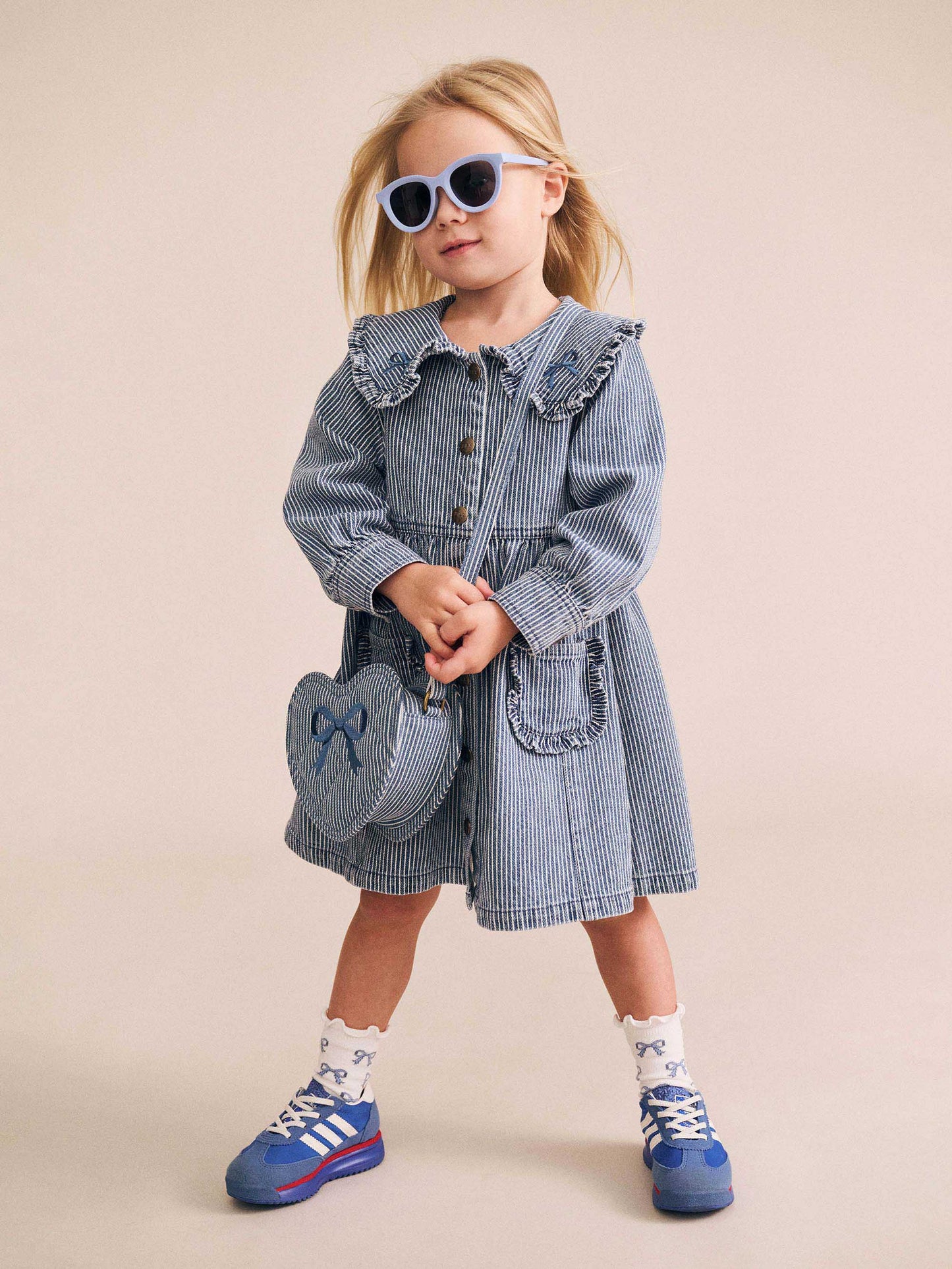 HUXBABY VINTAGE BOW COLLAR DENIM DRESS
