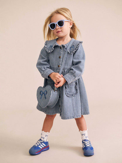 HUXBABY VINTAGE BOW COLLAR DENIM DRESS