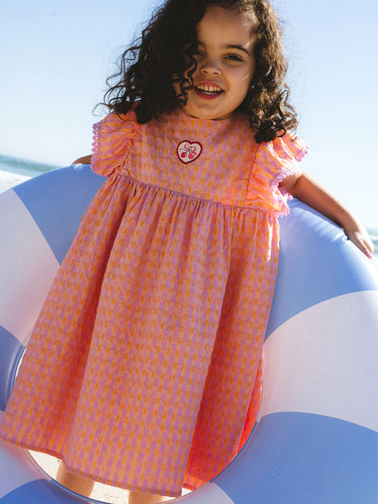 HUXBABY | SEERSUCKER DRESS | MANGO SHERBET