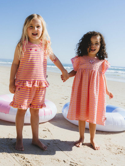 HUXBABY | SEERSUCKER DRESS | MANGO SHERBET