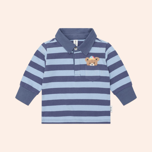 HUXBABY PEEPING HUX BLUE STRIPE POLO