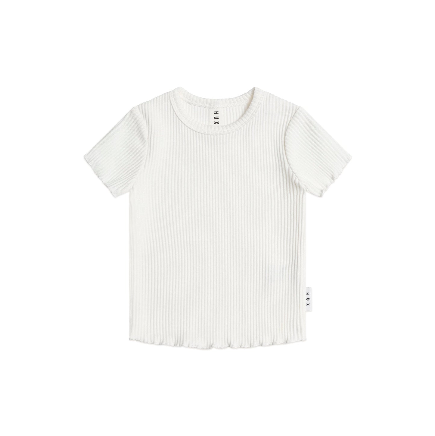 White t-shirt with thin black stripes on a white background