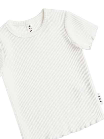 HUXBABY RIB TEE - ALMOND MILK