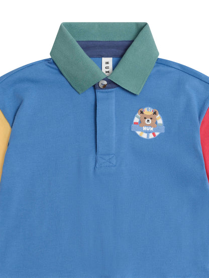 HUXBABY COLOUR BLOCK BOXY POLO TEE