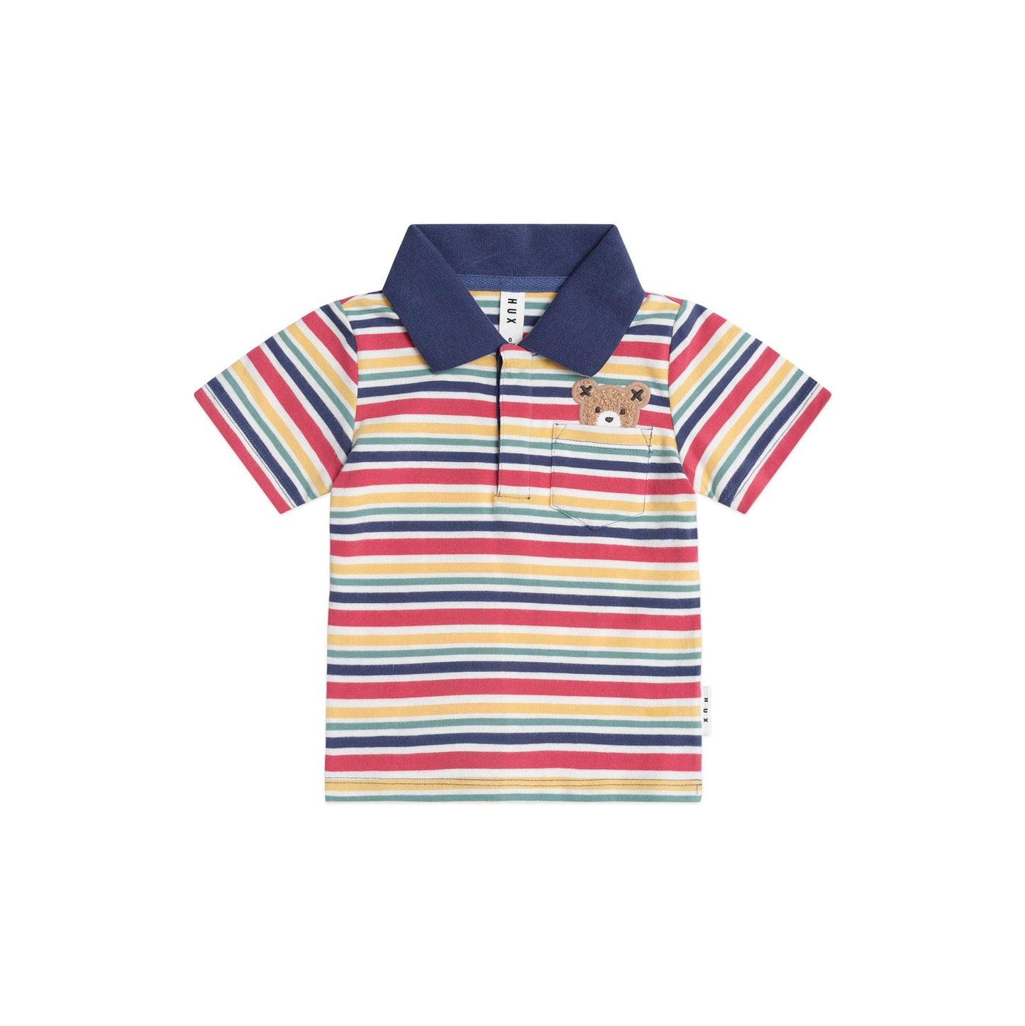 Multicolored striped polo shirt with a collar on a white background