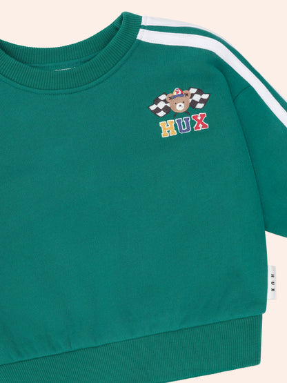 HUXBABY RACER STRIPE SWEATSHIRT | GREEN