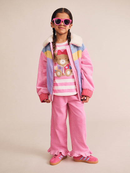 HUXBABY COLOUR BLOCK CORD JACKET | PINK