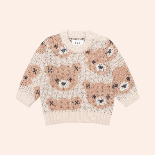 HUXBABY ECRU HUXBEAR KNIT JUMPER