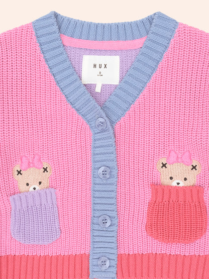 HUXBABY COLOUR BLOCK HUXETTE CARDIGAN | PINK