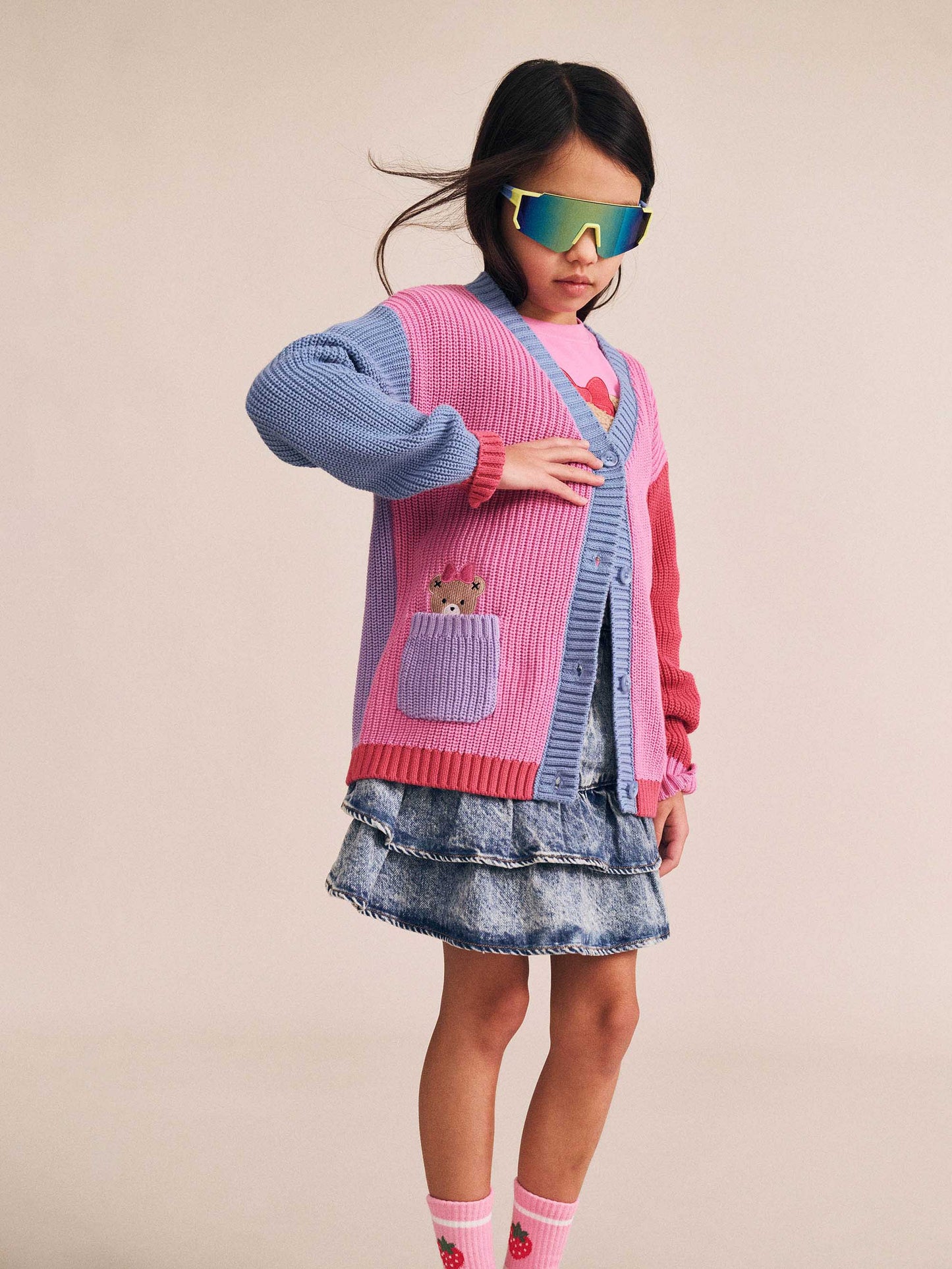 HUXBABY COLOUR BLOCK HUXETTE CARDIGAN | PINK