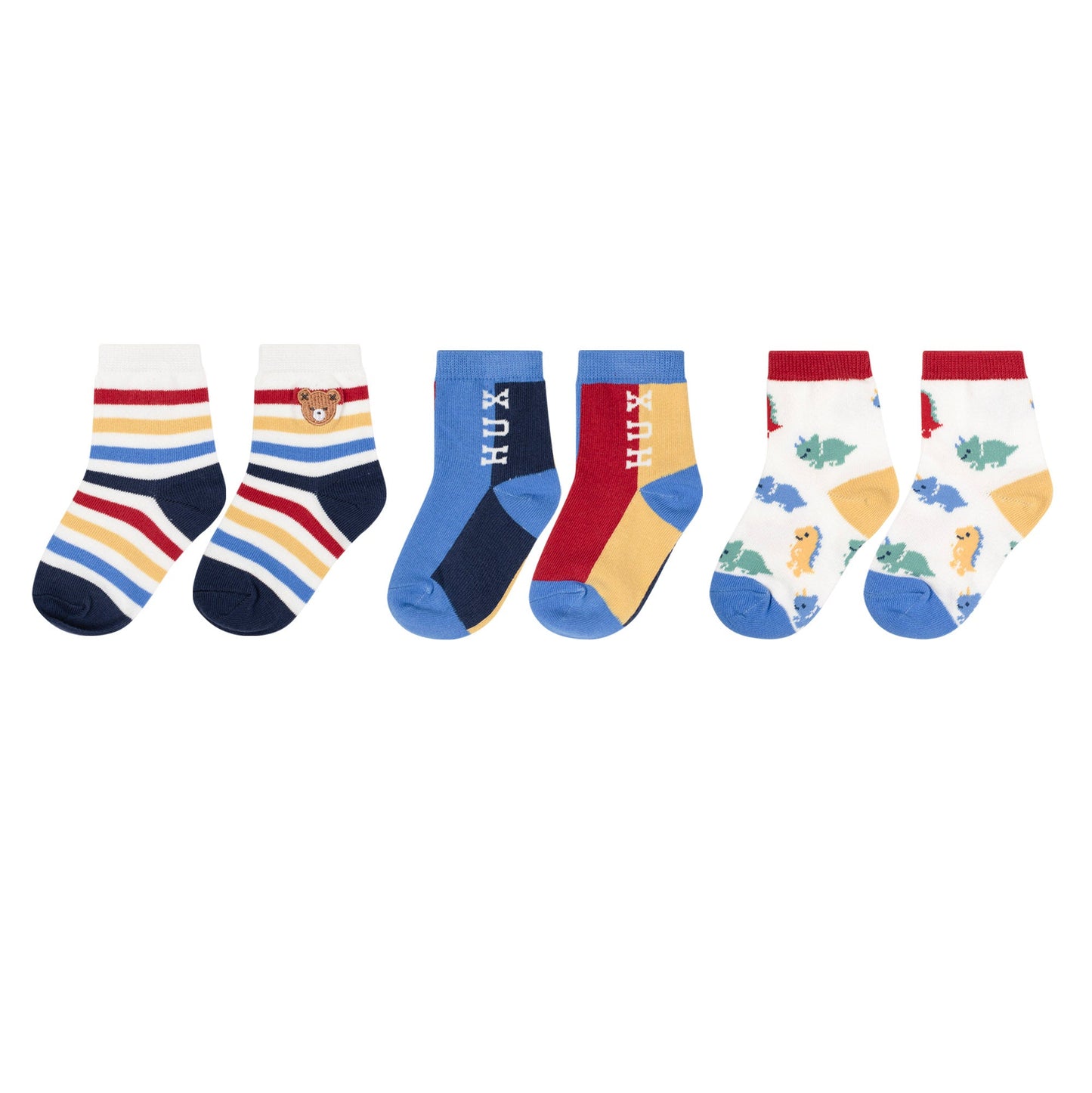 Set of colorful children's socks on a white background
