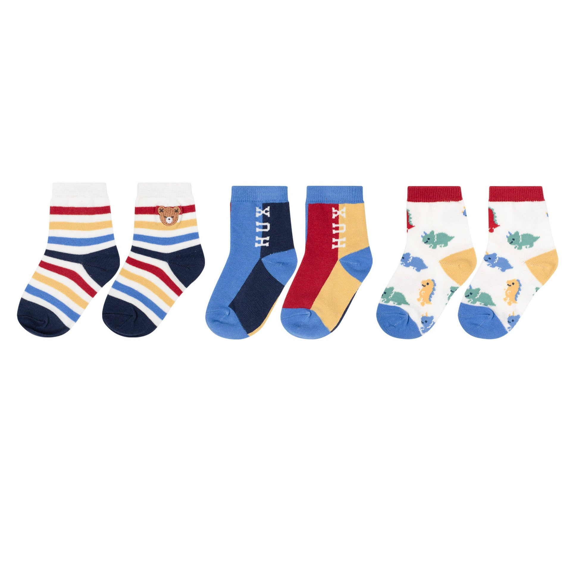 Set of colorful children's socks on a white background