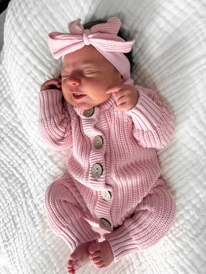 3 Little Crowns Textured Knit Topknot Headband - Pink