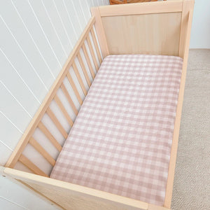 Bambella Waterproof Fitted Cot Sheet - Blush Gingham