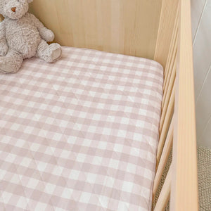 Bambella Waterproof Fitted Cot Sheet - Blush Gingham