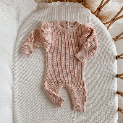 BLOSSOM AND PEAR FLUTTER KNIT CLASSIC ROMPER | PINK LEMONADE