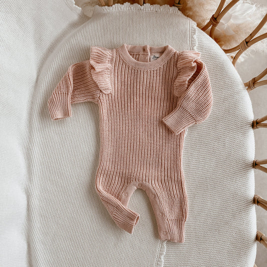 BLOSSOM AND PEAR FLUTTER KNIT CLASSIC ROMPER | PINK LEMONADE