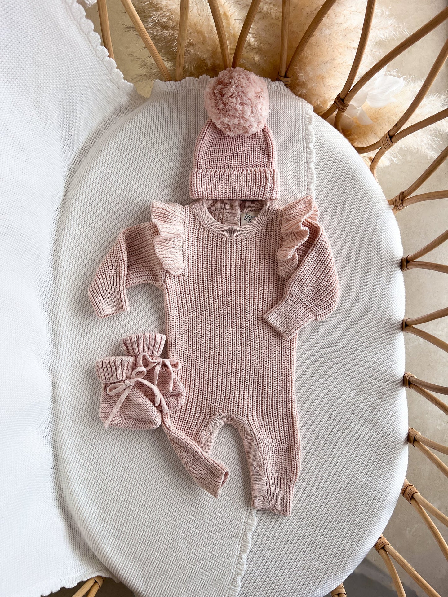 BLOSSOM AND PEAR FLUTTER KNIT CLASSIC ROMPER | PINK LEMONADE