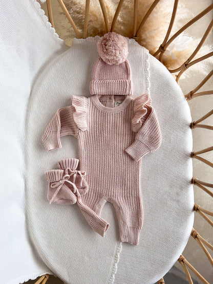 BLOSSOM AND PEAR FLUTTER KNIT CLASSIC ROMPER | PINK LEMONADE