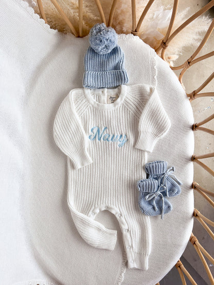 BLOSSOM AND PEAR KNIT BOOTIES | POWDER BLUE