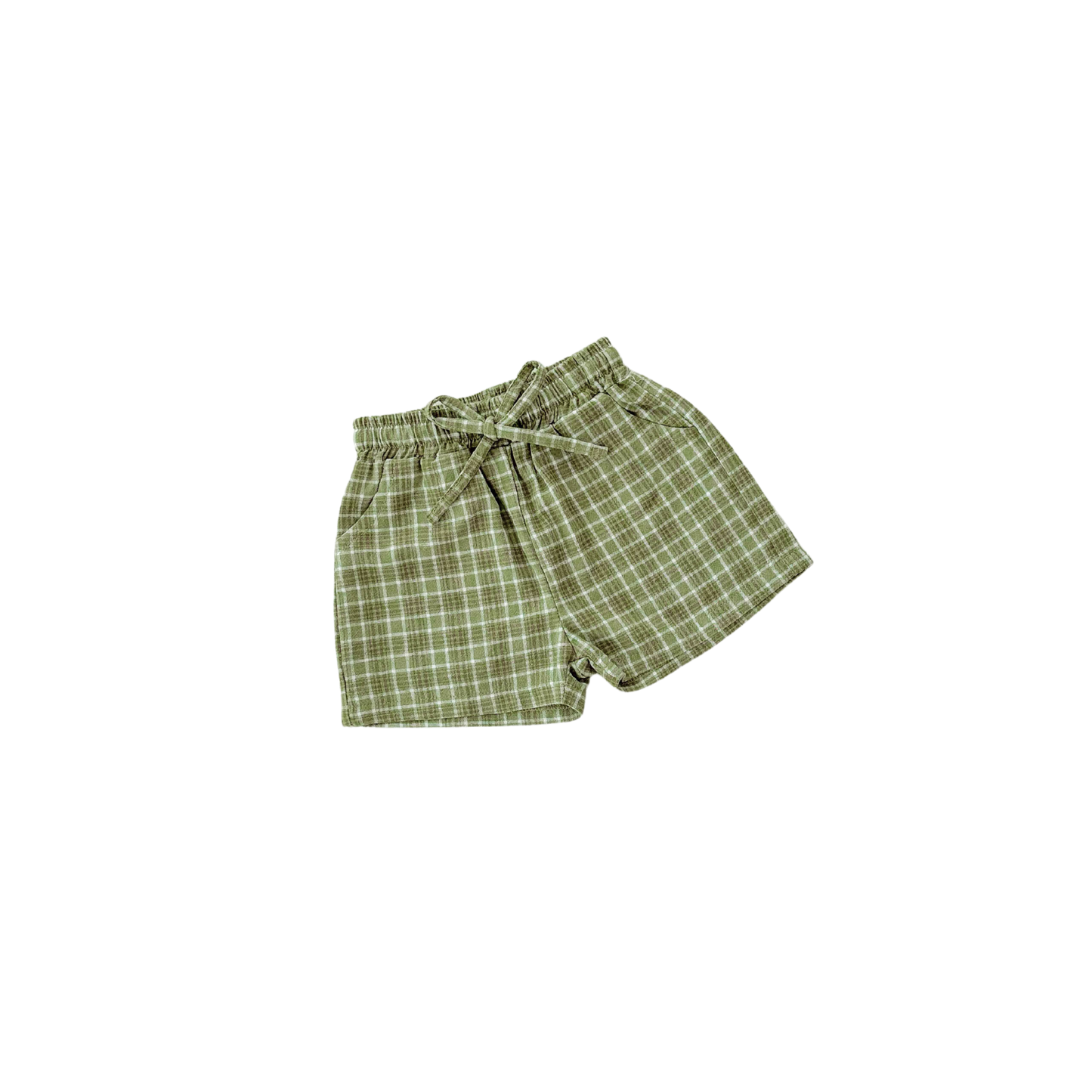 Green checkered shorts on a white background