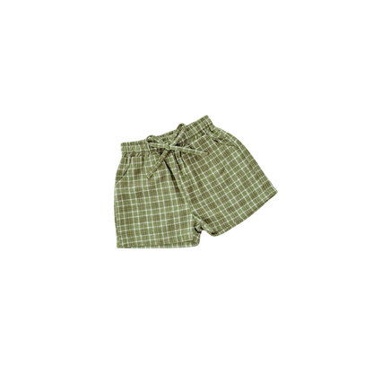 Green checkered shorts on a white background