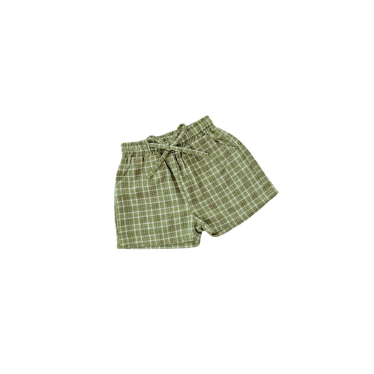 Green checkered shorts on a white background