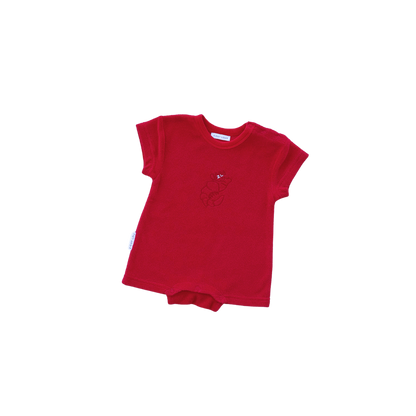 Red baby romper on a white background