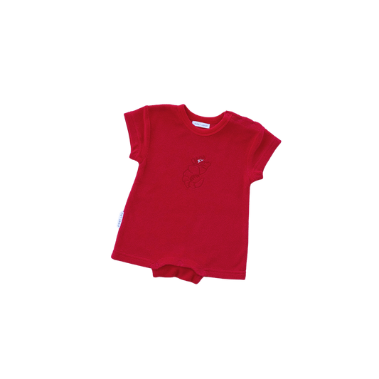 Red baby romper on a white background