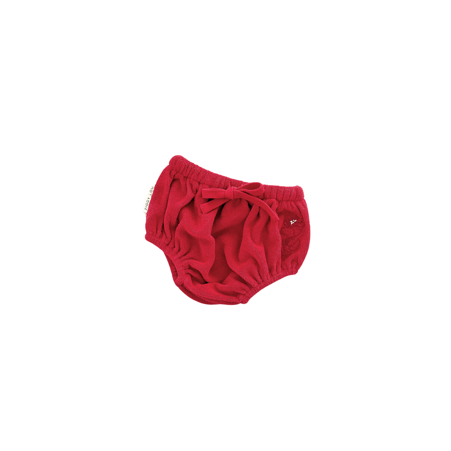 Red baby bloomers on a white background