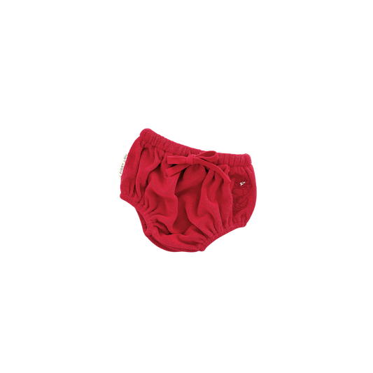 Red baby bloomers on a white background