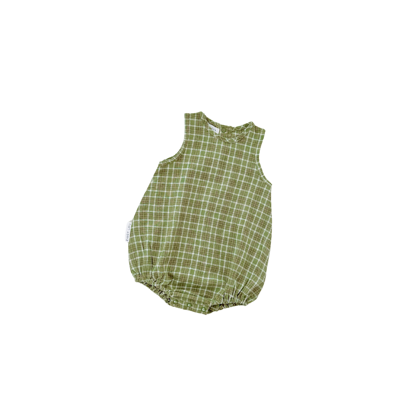 Green checkered baby romper on a white background
